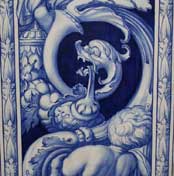 Caverswall Castle - 19th century Baroque style Delft glazed cheek to hearth